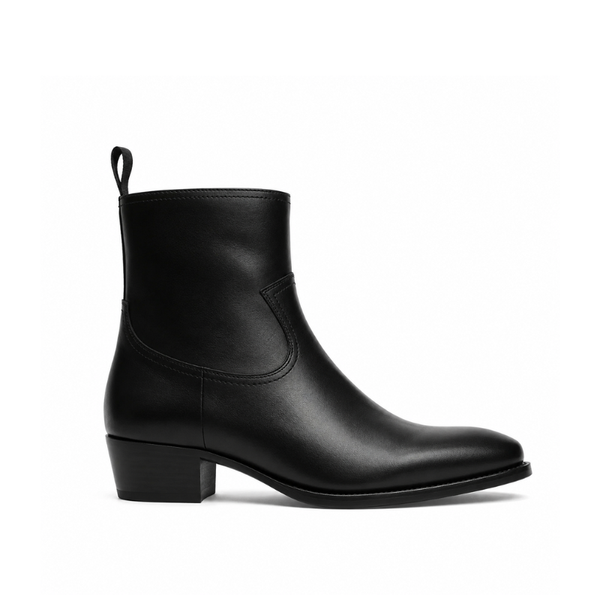 Side Zip Western Boot Hand Dyed Leather - Black