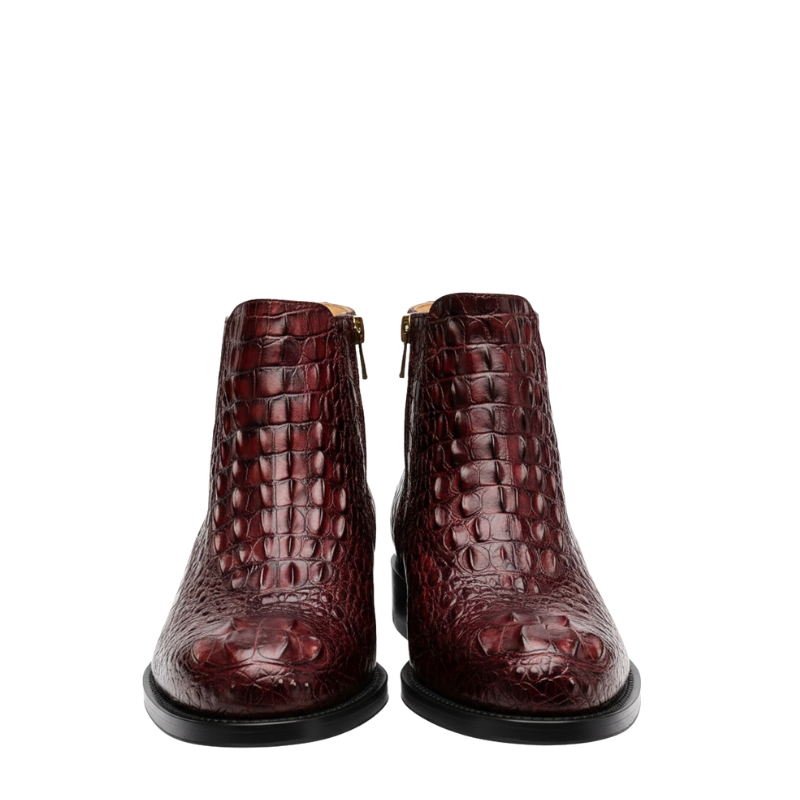 Side Zipper Croc Embossed Leather Ankle Boots
