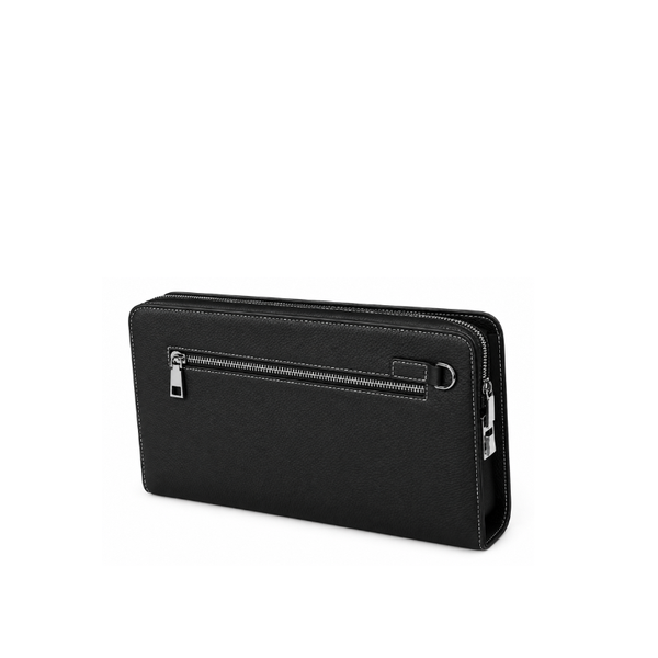Single Zipper Luxury Leather Clutch - Black
