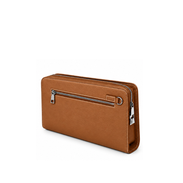Single Zipper Luxury Leather Clutch - Tan