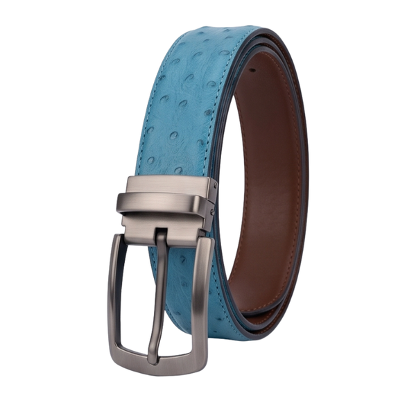 Sky Ostrich Grain Genuine Leather Belt