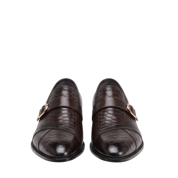 Snake Textured Single Buckle Monk Strap Shoes