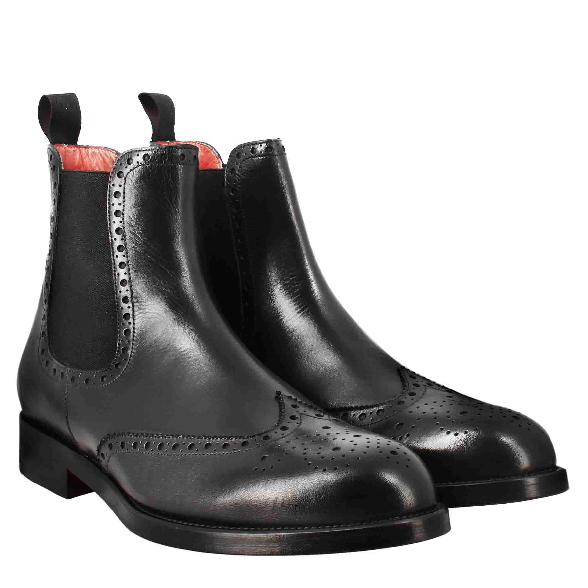 Black Chelsea Boot with Brogue Details