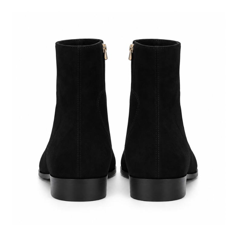 Suede Leather High Ankle Boots With Side Zipper