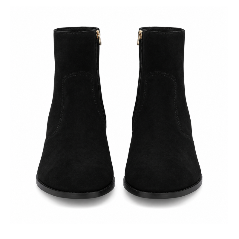 Suede Leather High Ankle Boots With Side Zipper