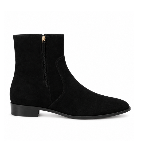 Suede Leather High Ankle Boots With Side Zipper