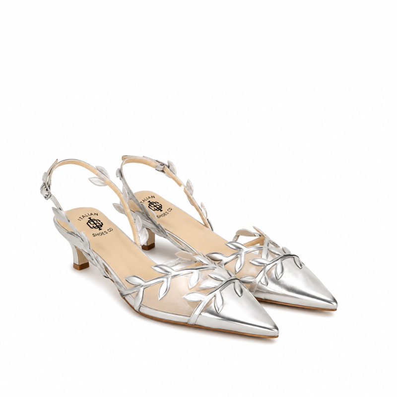 Sylvie Leaf Metallic Slingback Heels