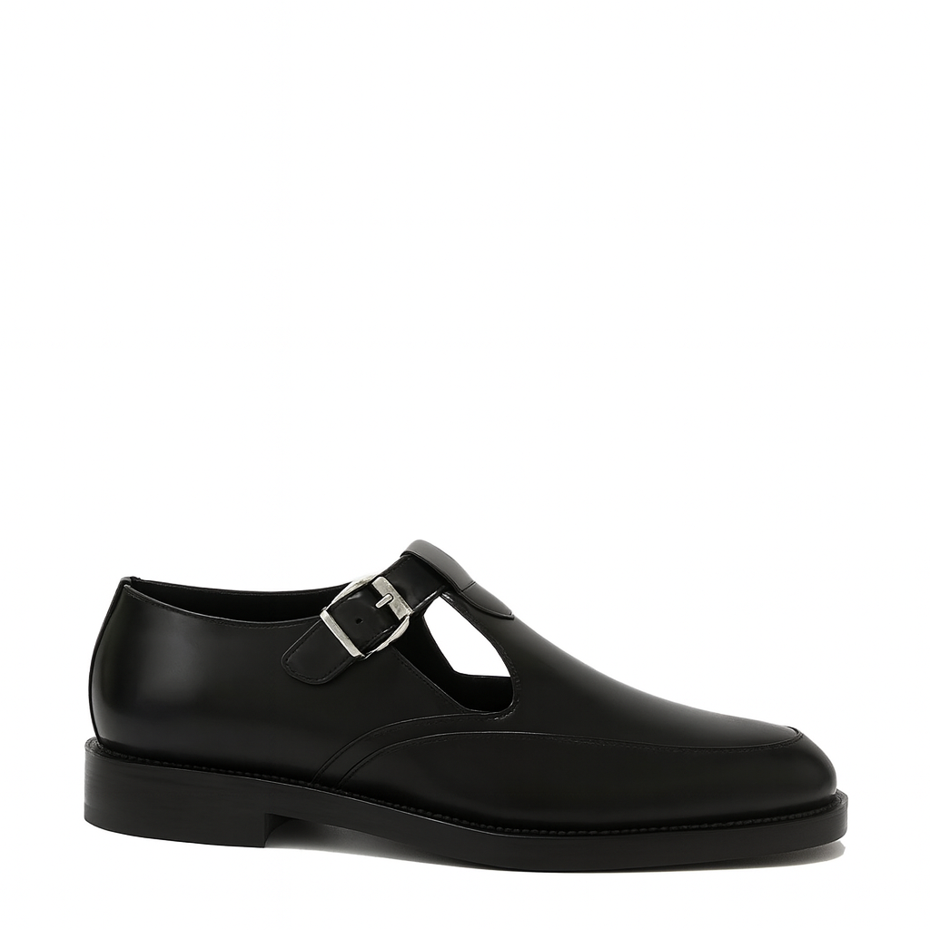 Men s Black Leather T bar Dress Shoe