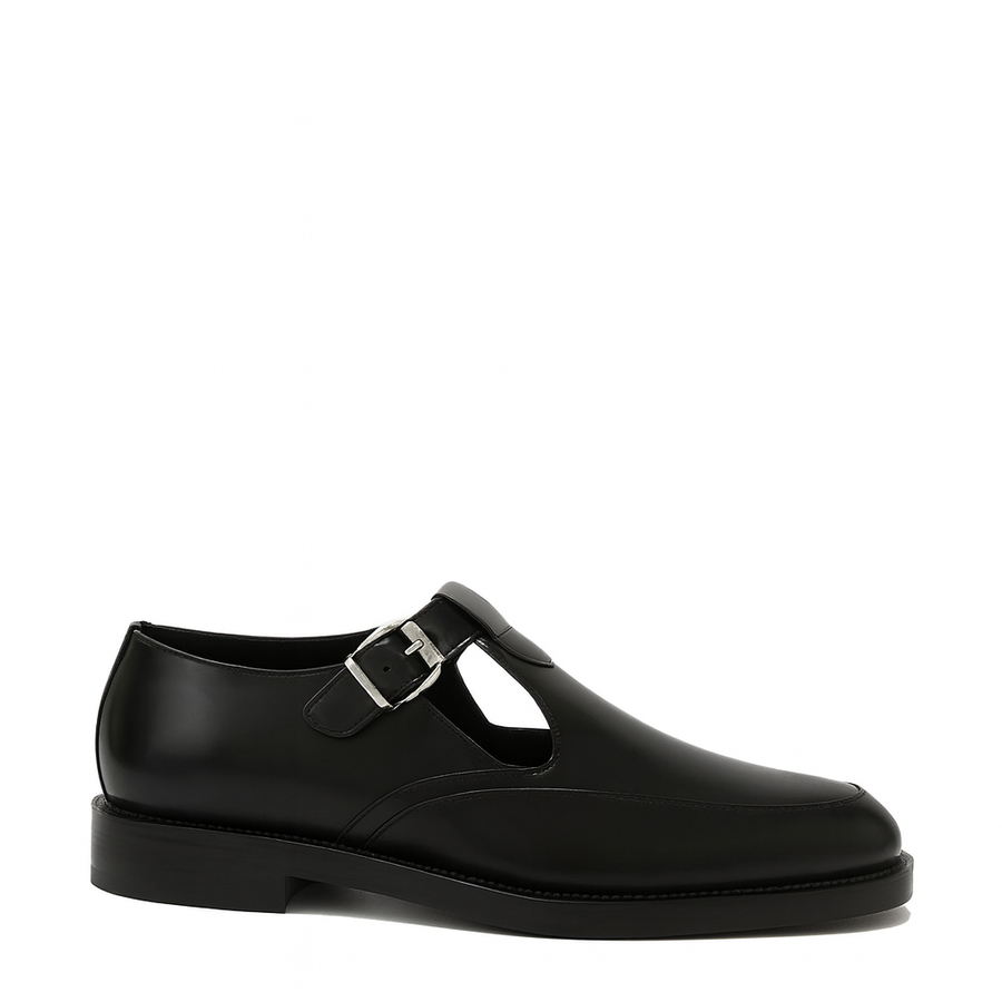 Men s Black Leather T bar Dress Shoe