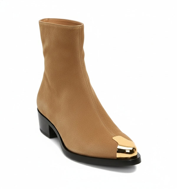Punk Suede Golden Toe Boots - Tan