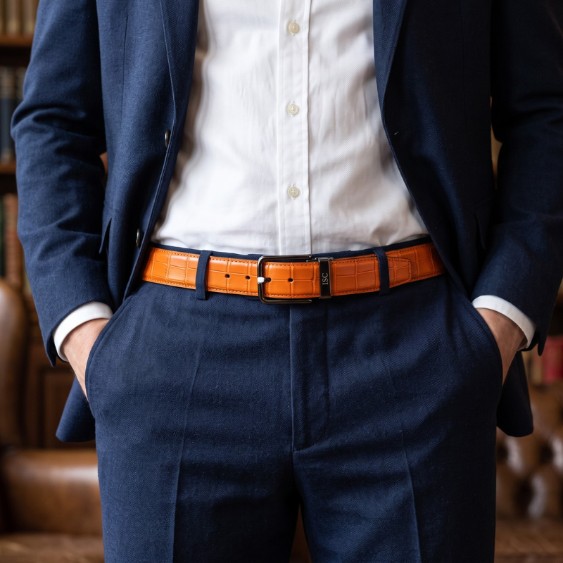 Tangerine Croc Gunmetal Classic Belt
