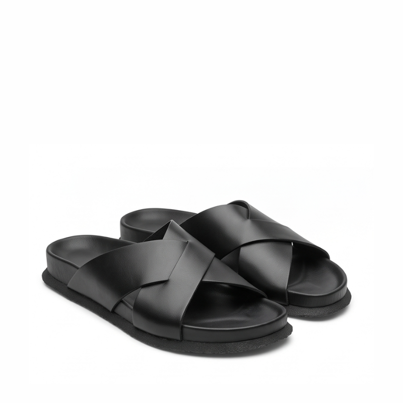Terra Cross Leather Slide Sandal in leather