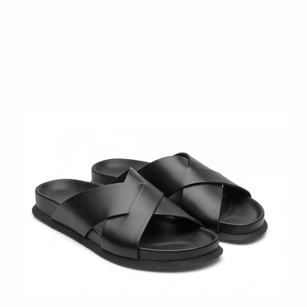 Terra Cross Leather Slide Sandal in leather