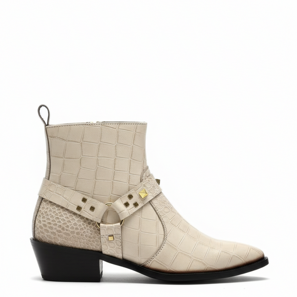 Crocodile Textured Leather Regalia Studs Boots
