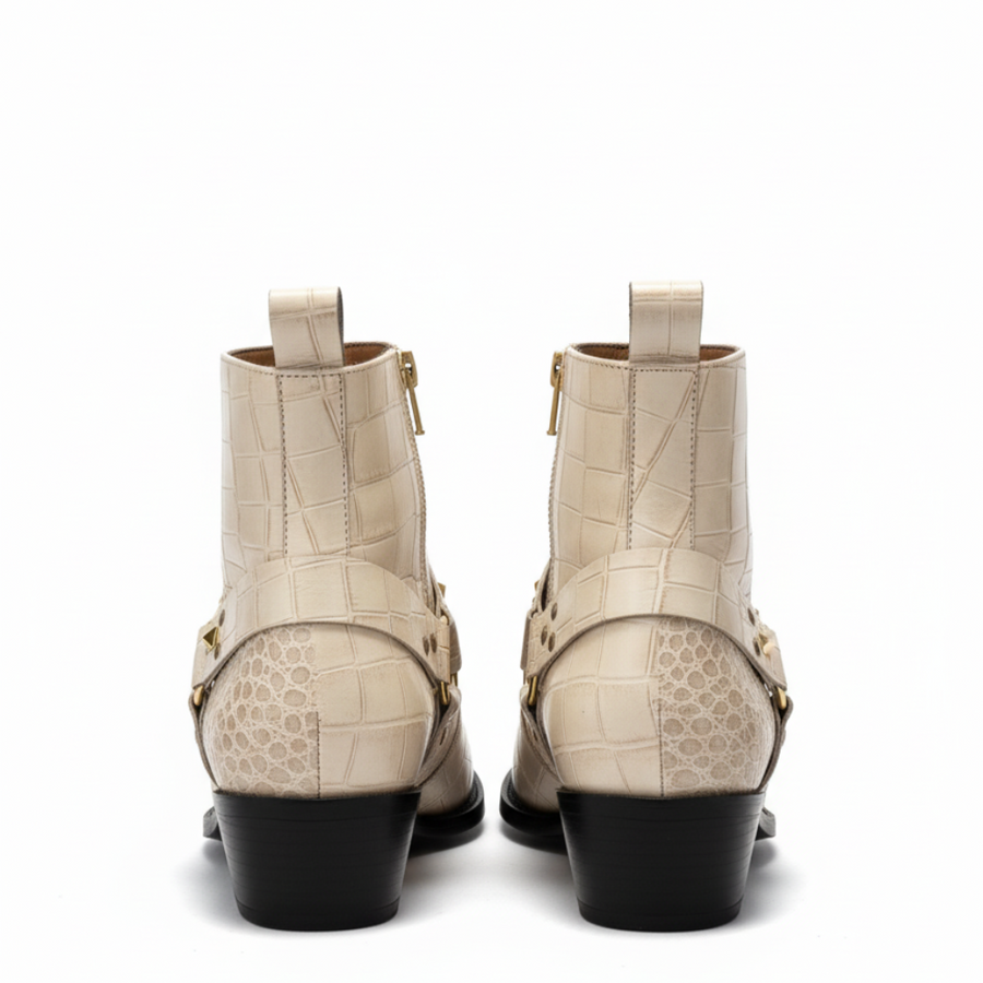 Crocodile Textured Leather Regalia Studs Boots