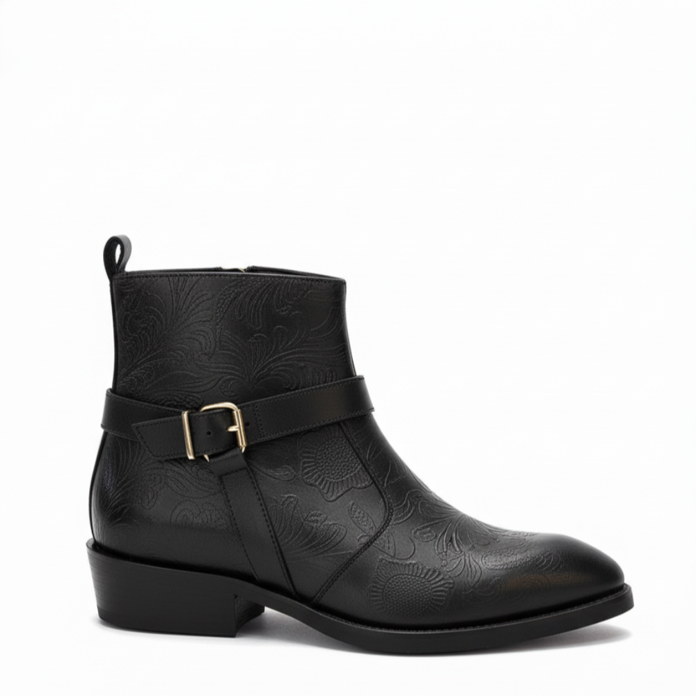 Luxury Leather Bukcle Elegant Detailing Boots