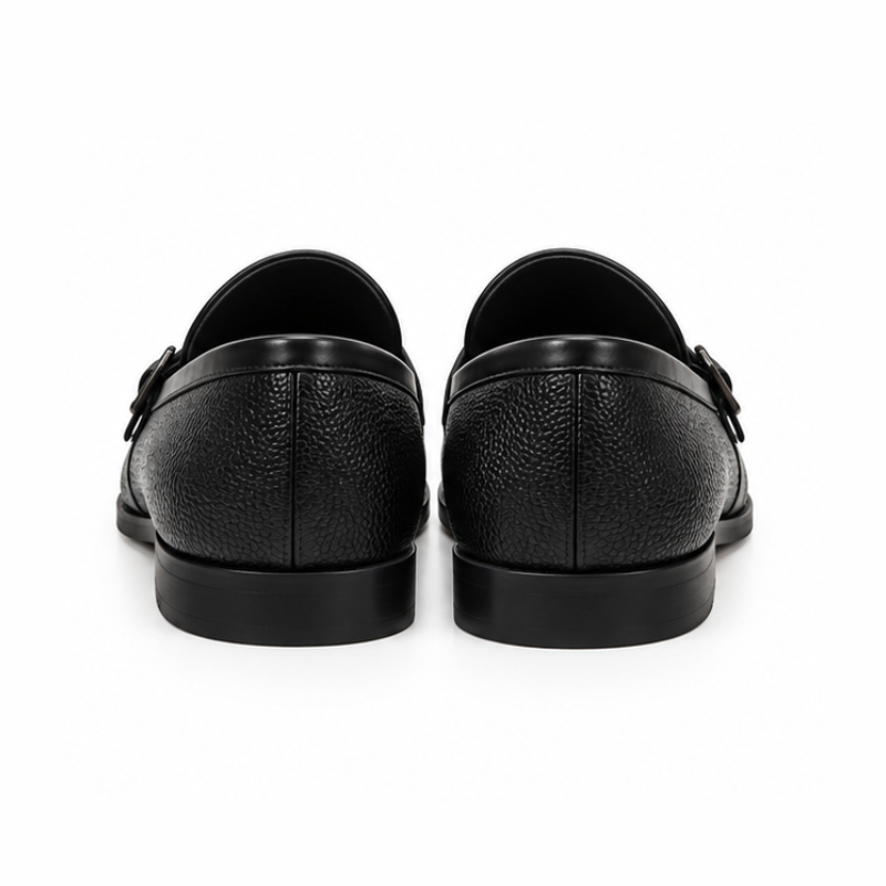 Torino Noir Textured Leather Buckle Loafers