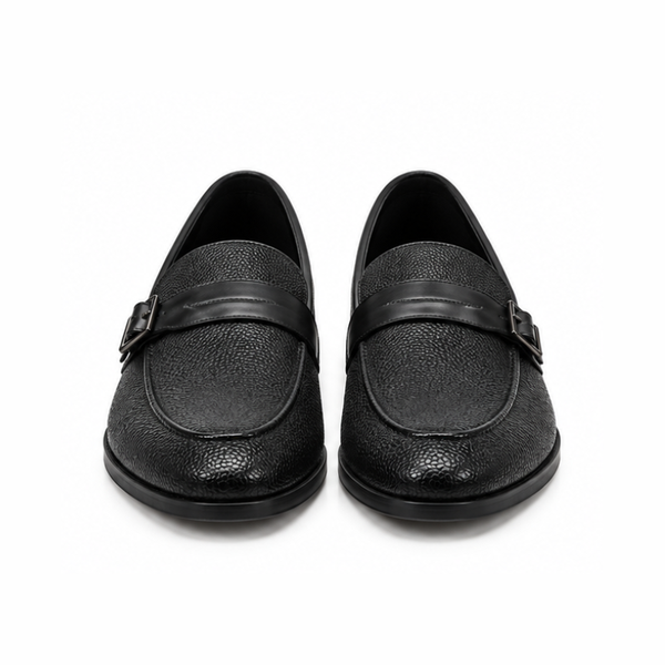 Torino Noir Textured Leather Buckle Loafers