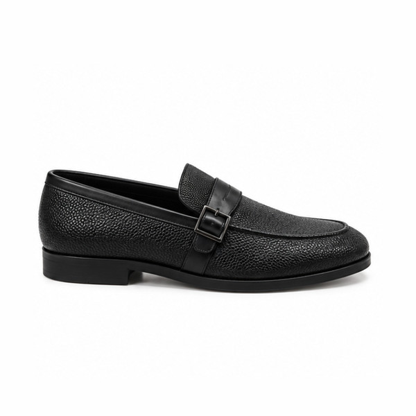 Torino Noir Textured Leather Buckle Loafers
