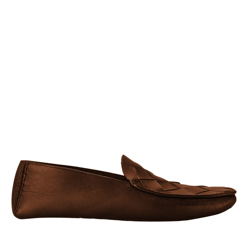 Dark Brown Woven Leather Loafers