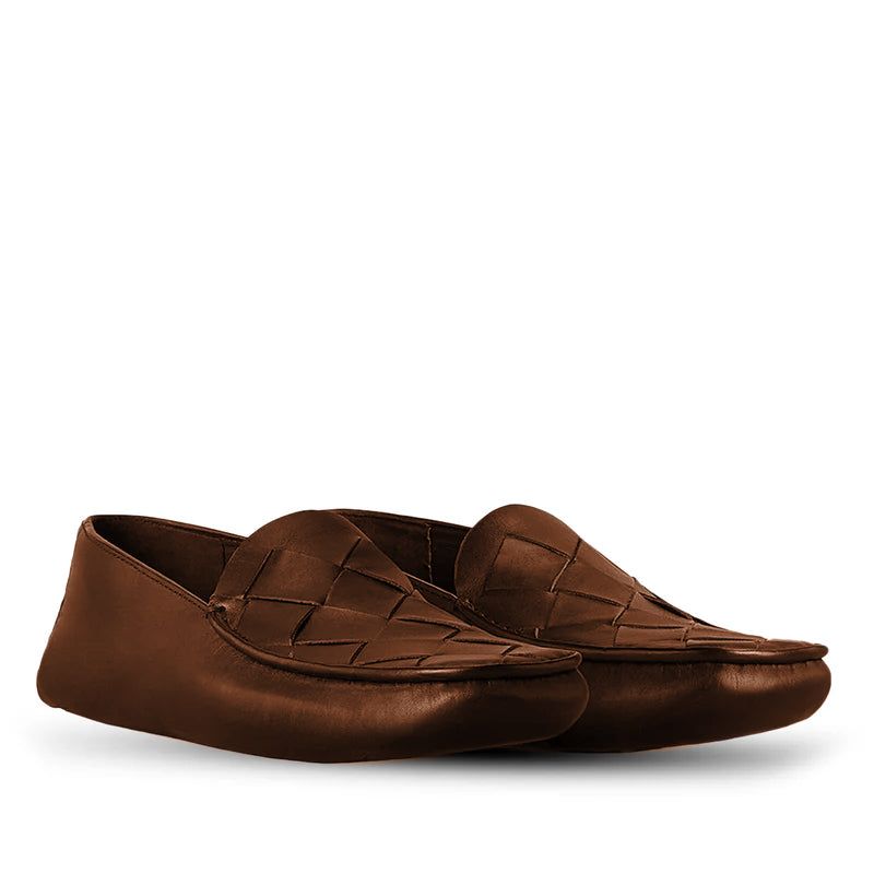 Dark Brown Woven Leather Loafers