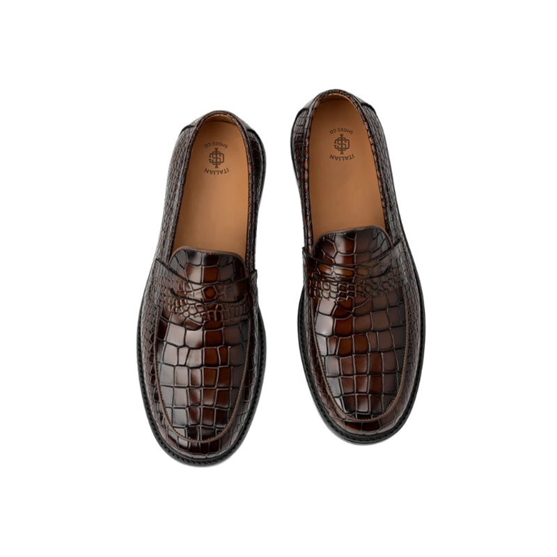 Croco Leather Printed Loafers