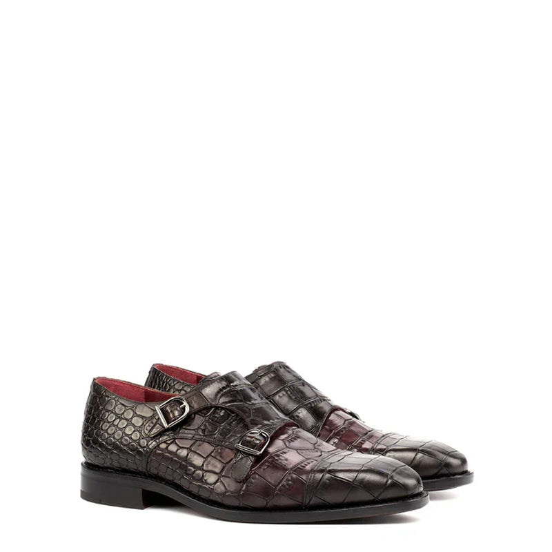 Aligator Leather Double Monk Shoes