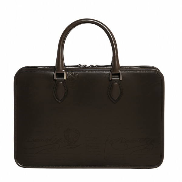 Luxury Handcrafted Printed Leather Briefcase - Chocolate Brown