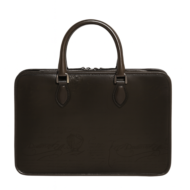 Luxury Handcrafted Printed Leather Chocolate Brown Briefcase