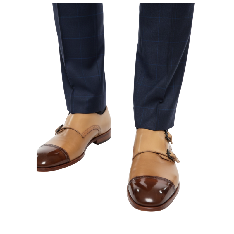 Classic Dual Tone Double Monk Strap Shoes