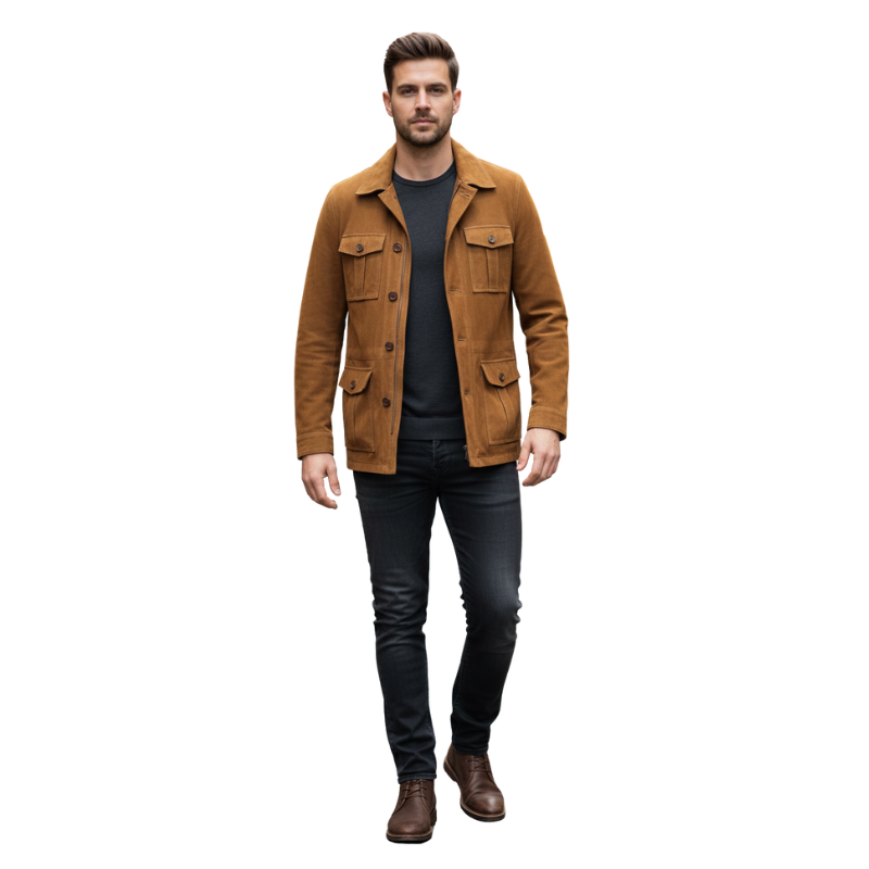 Luxury Suede Four Flap Pockets Field Coat