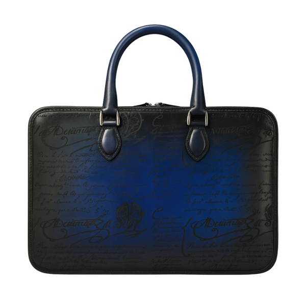 Luxury Handcrafted Printed Leather Briefcase - Blue