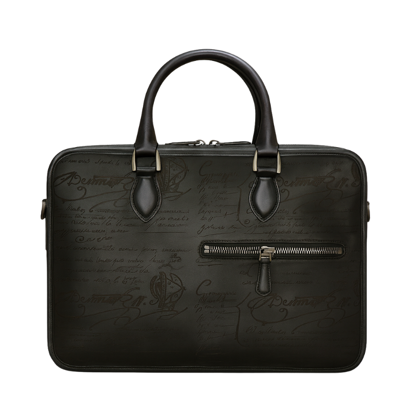 Luxury Handcrafted Printed Leather Black Briefcase