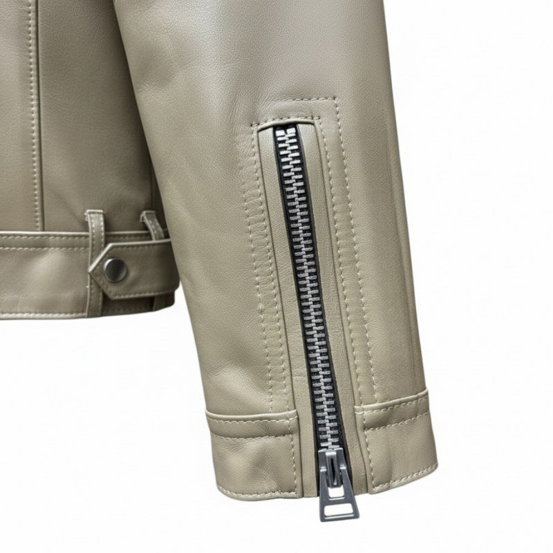 Classic Leather Stand Collar Biker Jacket