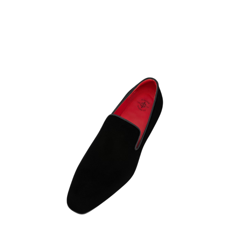 Velvet Black Loafers with Metallic Silver Heel Detailing