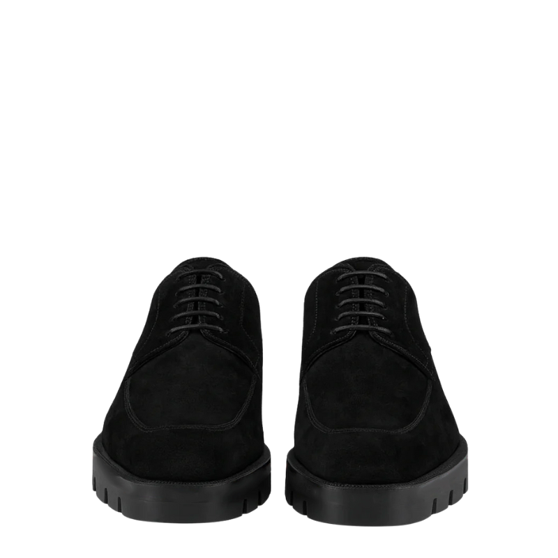 Luxury Suede Black Leather Derby Shoes with Lug Sole