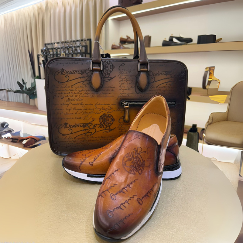 Luxury Handcrafted Printed Leather Black Briefcase