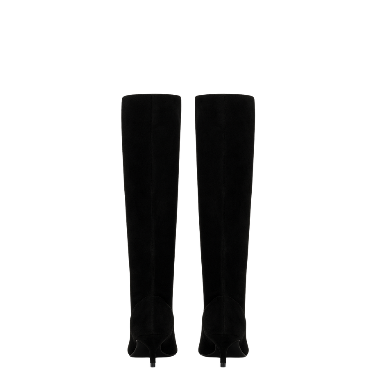 Premium Brown Knee High Kitten Heel Square Toe Tall Leather Boots for Women's