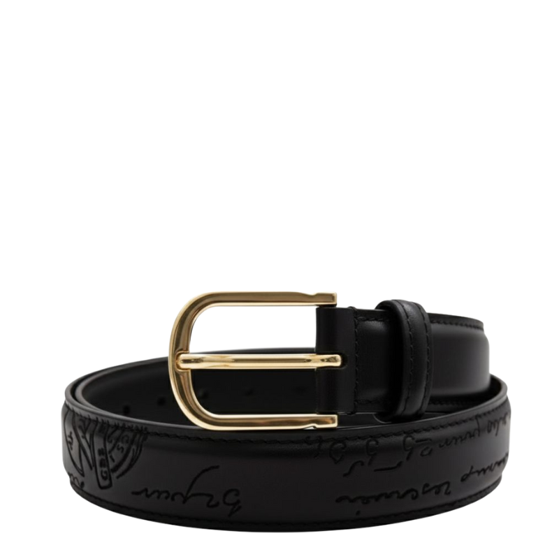 Midnight Script Gold Buckle Belt