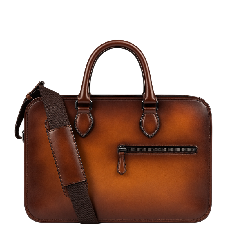 Men's Italian Multifunctional Leather Luxury Brown Briefcase Bag