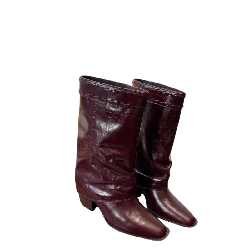 Luxury Leather Burgundy Wide Fit Ankle Boots for Women's