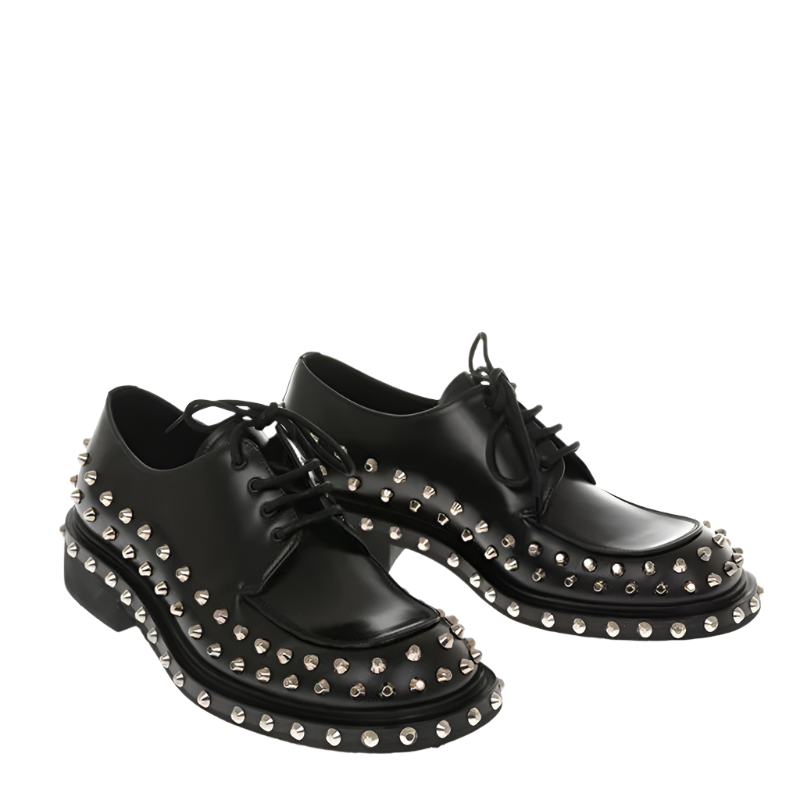 Mens Black Studded Derby Shoes