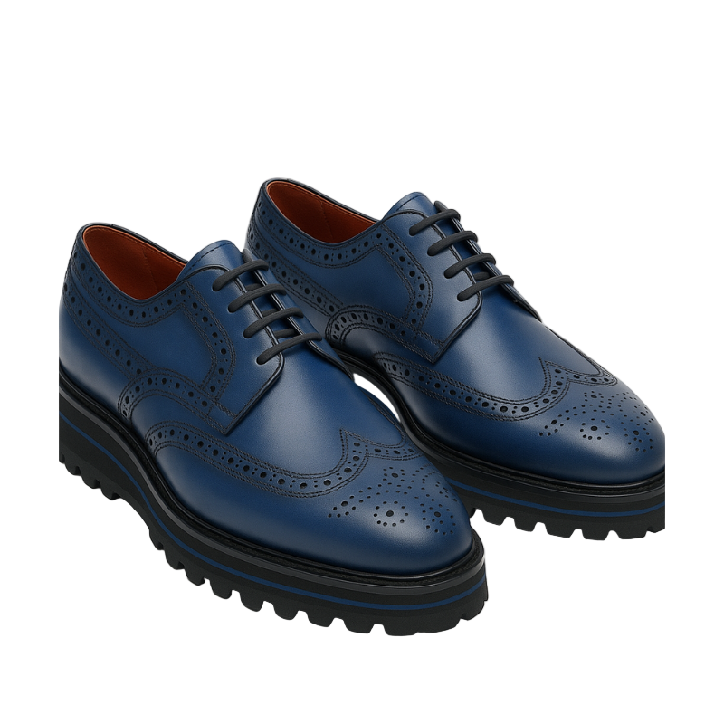 Luxury Shiny Leather Brogue Wingtip Shoe Brown