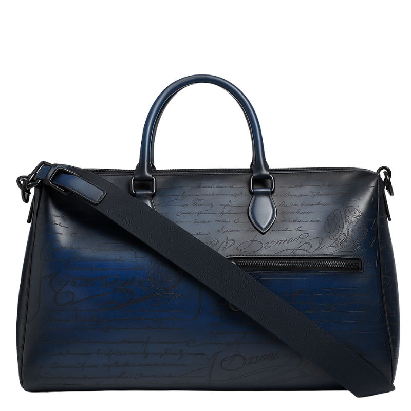 Travel Duffel Leather Blue Luggage Bag