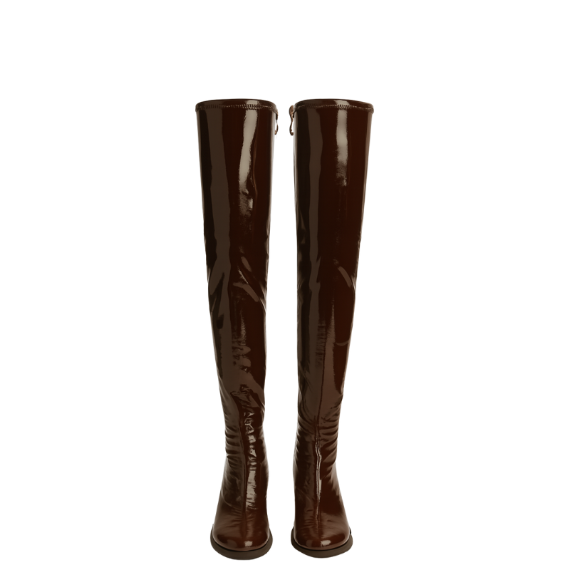 Women's Leather Burgundy Luxury Over the Knee High Boots with Wedge Heel