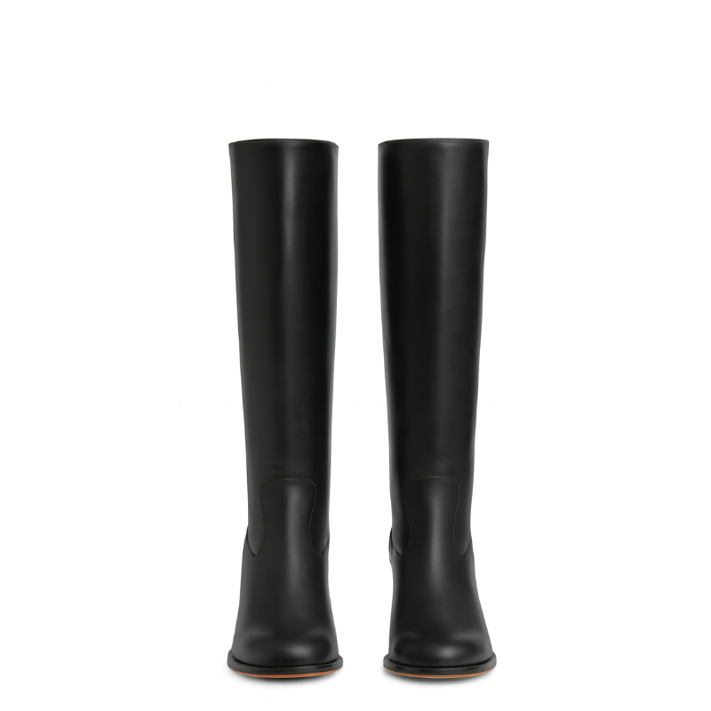 Women's Leather Brown Solid Block Heel Long Boots