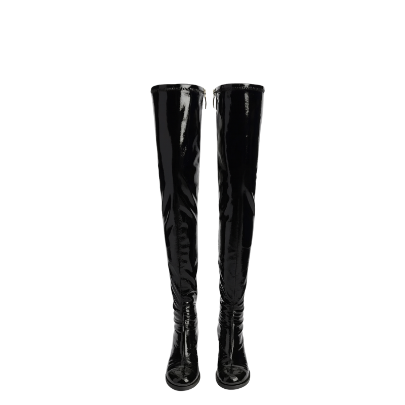 Women's Leather Burgundy Luxury Over the Knee High Boots with Wedge Heel