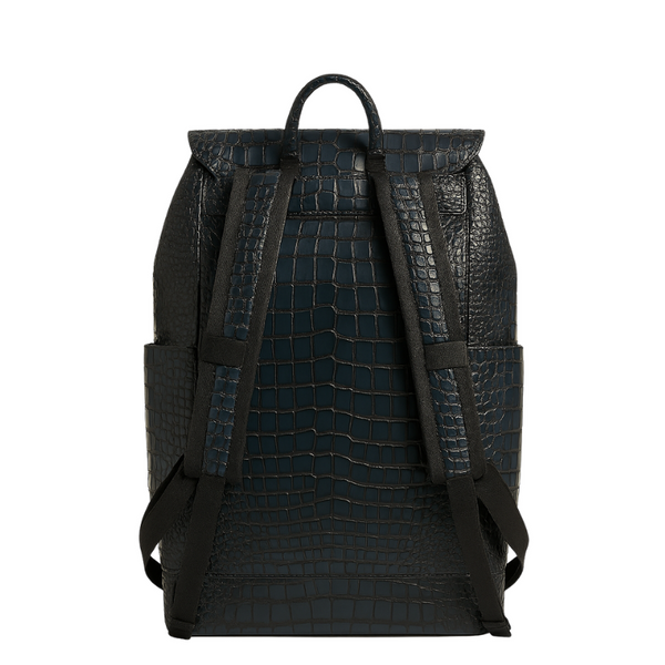 Luxury Sleek Croc Embossed Leather Backpack - Blue