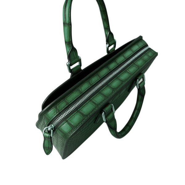 Men s Original Luxury Crocodile Leather Briefcase Bag - Green