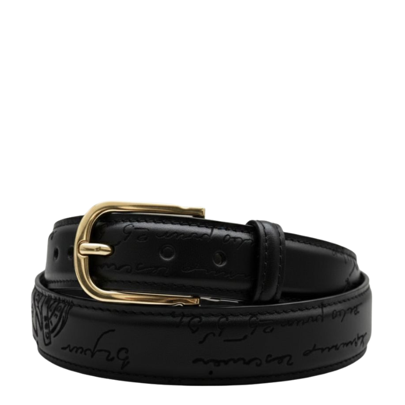 Midnight Script Gold Buckle Belt